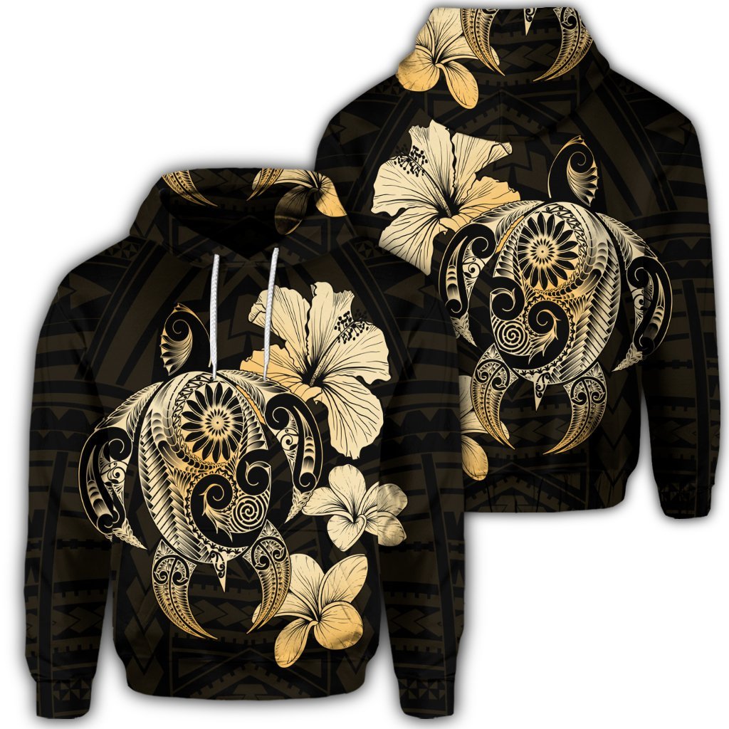 Hibiscus Plumeria Mix Polynesian Turtle Hoodie Unisex Art - Polynesian Pride