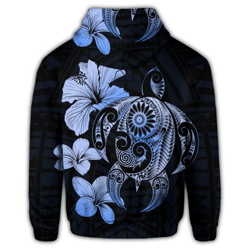 Hibiscus Plumeria Mix Polynesian Turtle Hoodie Blue - Polynesian Pride