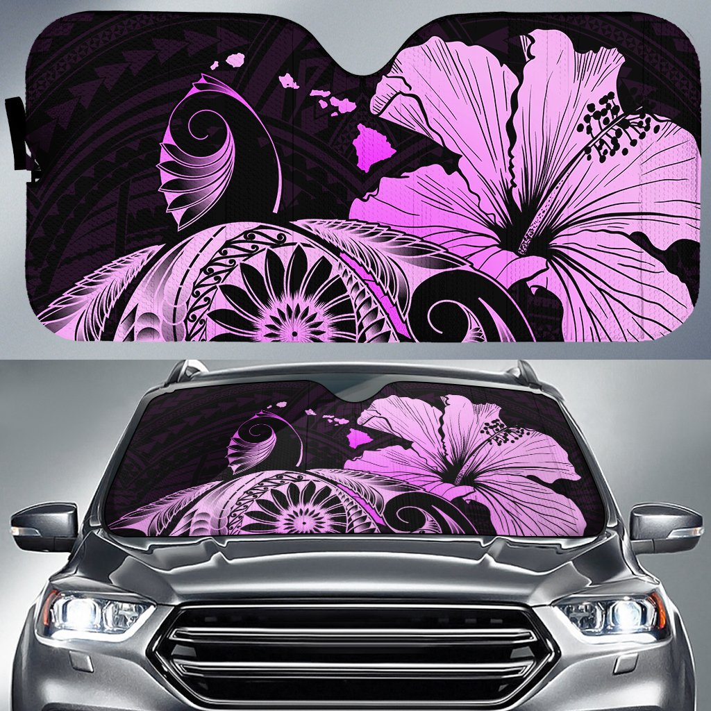 Hibiscus Plumeria Mix Polynesian Turtle Car Sun Shade Pink AH Auto Sun Shade Universal Fit White - Polynesian Pride