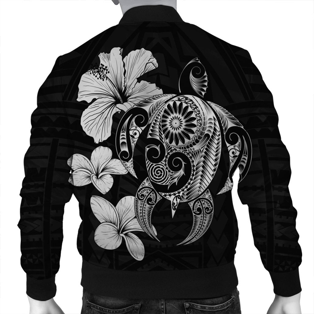 Hibiscus Plumeria Mix Polynesian Turtle Bomber Jacket Gray - AH - Polynesian Pride