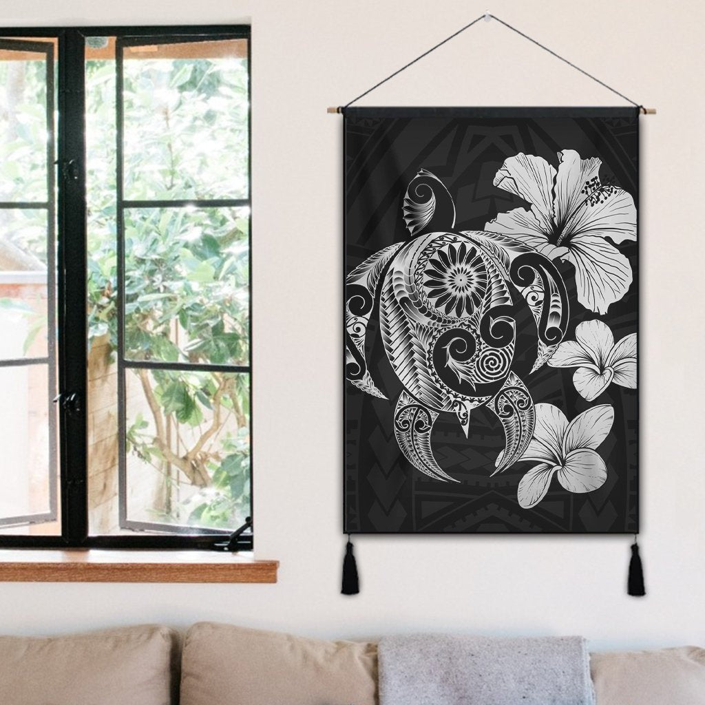 Hibiscus Plumeria Mix Polynesian Turtle Hanging Poster Gray - AH - Polynesian Pride