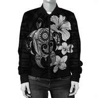 Hibiscus Plumeria Mix Polynesian Turtle Bomber Jacket Gray - AH - Polynesian Pride