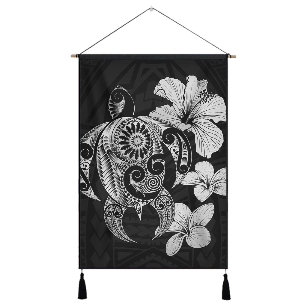 Hibiscus Plumeria Mix Polynesian Turtle Hanging Poster Gray - AH Hanging Poster Cotton And Linen - Polynesian Pride