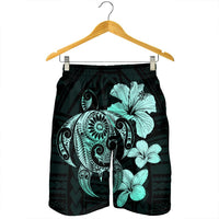 Hibiscus Plumeria Mix Polynesian Turtle Men's Shorts Turquoise - AH - Polynesian Pride
