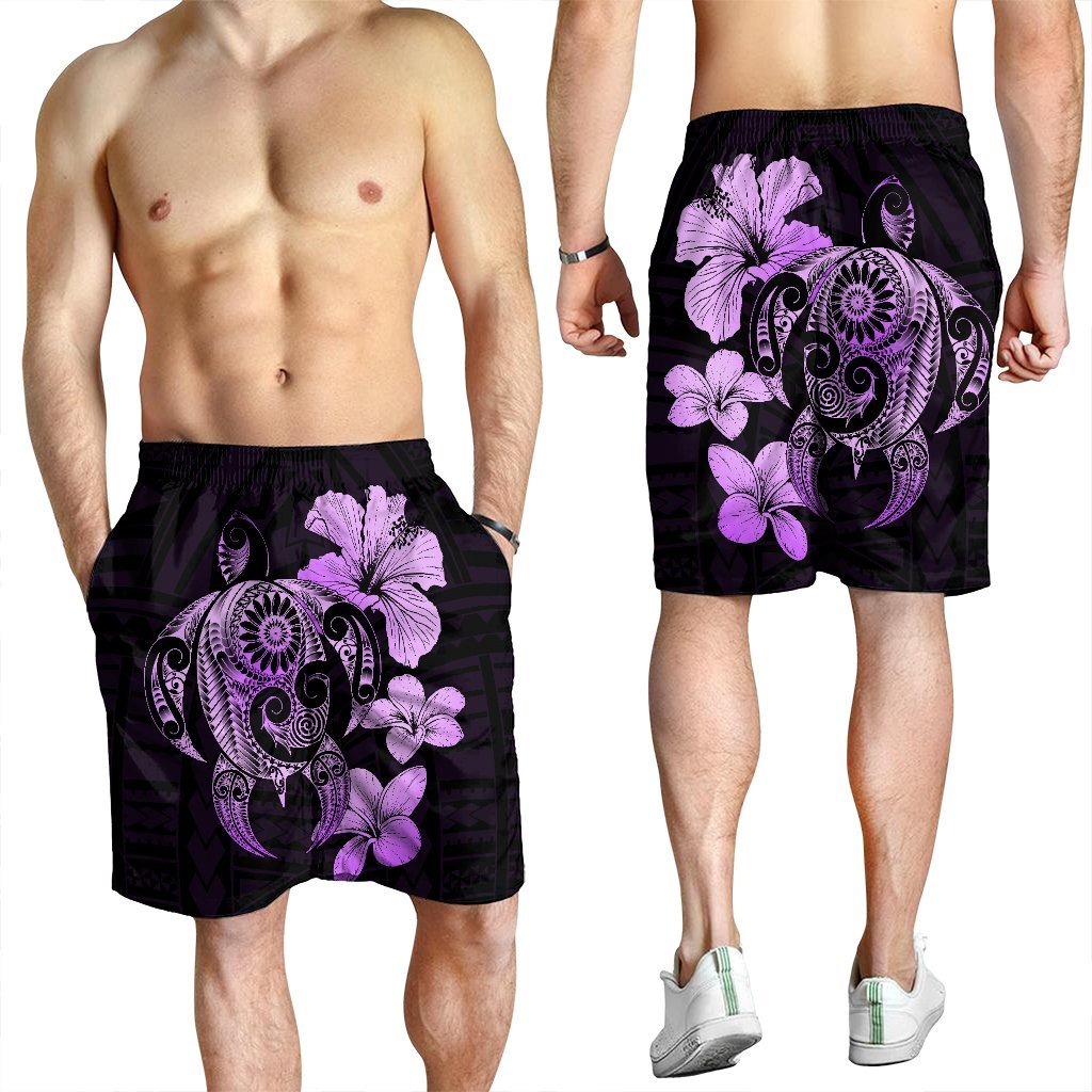 Hibiscus Plumeria Mix Polynesian Turtle Men's Shorts Violet - AH - Polynesian Pride