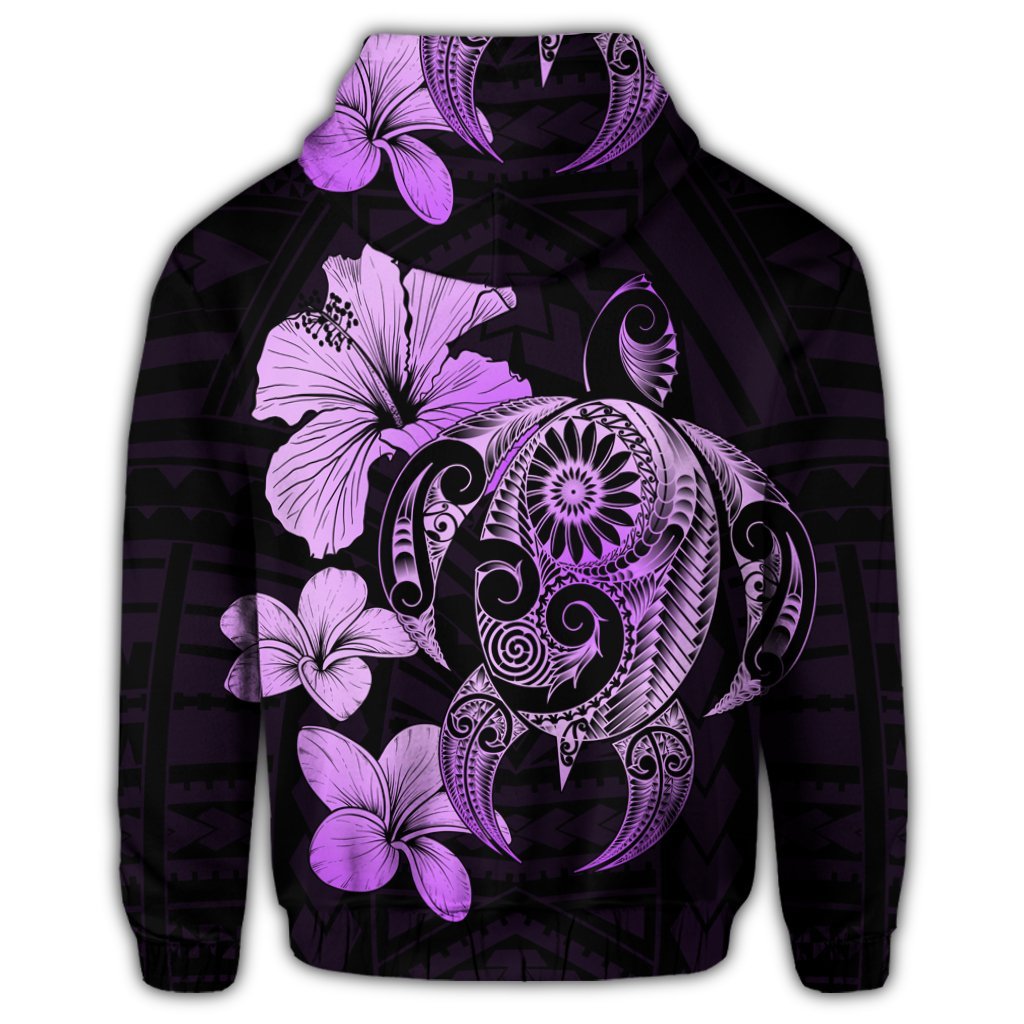 Hibiscus Plumeria Mix Polynesian Turtle Zip Hoodie Violet - Polynesian Pride