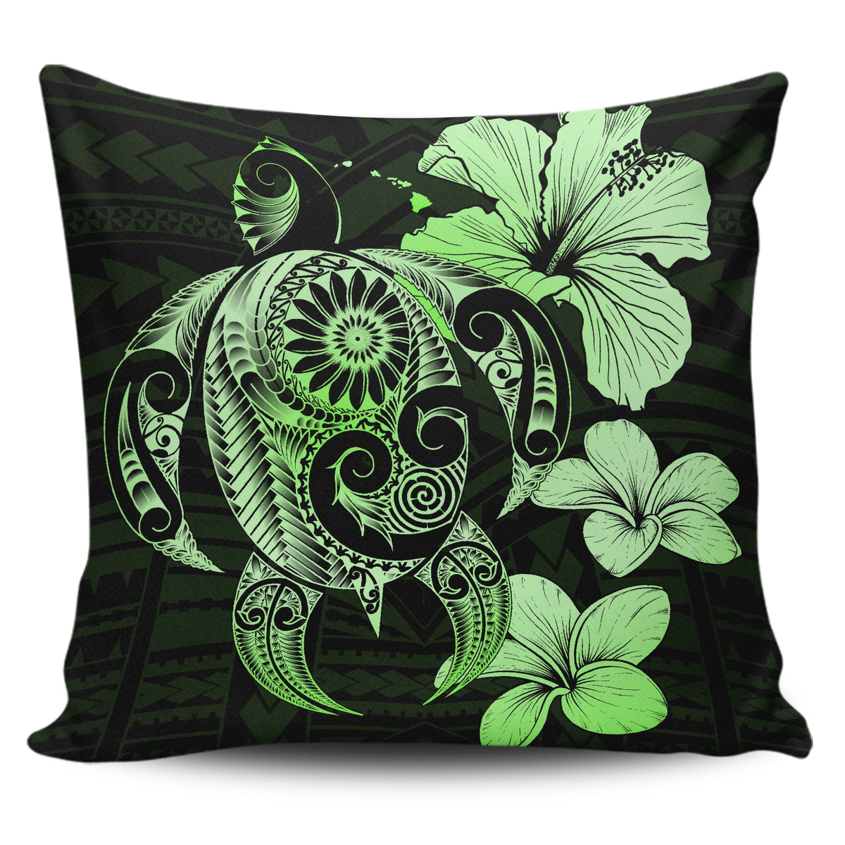 Hibiscus Plumeria Mix Polynesian Green Turtle Pillow Covers One Size Zippered Pillow Case 18"x18"(Twin Sides) Green - Polynesian Pride