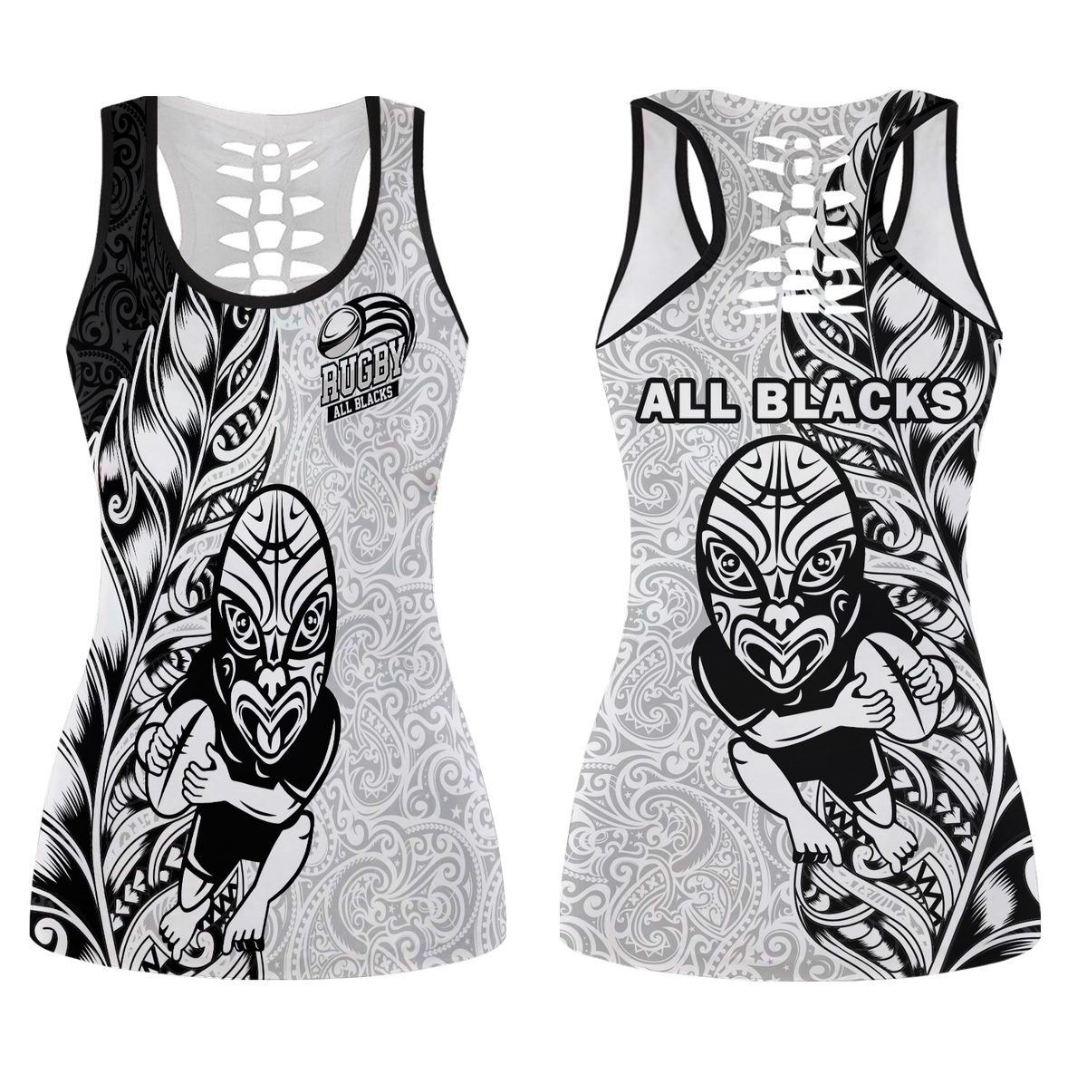 New Zealand Maori All Black Rugby Hollow Tank Top - LT2 Female WHITE - Polynesian Pride