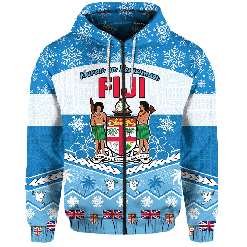 Custom Fiji Masi Tapa Christmas Vibe Hoodie LT9 Zip Hoodie Blue - Polynesian Pride