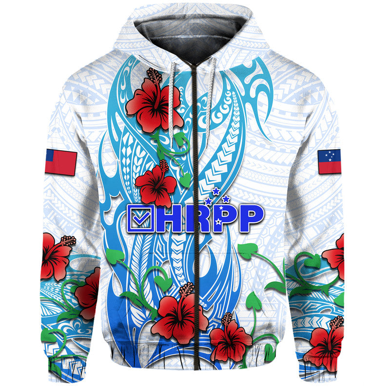 Custom Special Samoa HRPP Party Hoodie Tribal Samoan Hibiscus Design LT9 Zip Hoodie Blue - Polynesian Pride