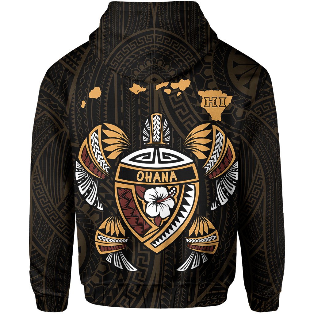 Polynesian Kakau Turtle OHANA Map of Hawaii Zip Hoodie - Polynesian Pride