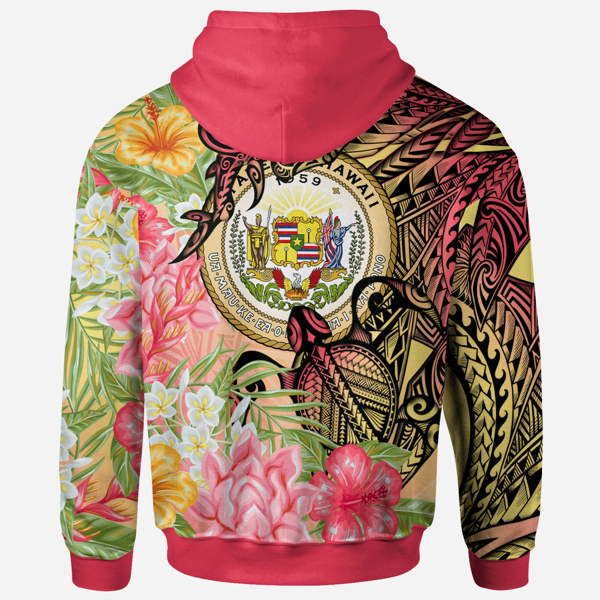 Hawaii Hoodie Flowers Tropical With Sea Animals - Polynesian Pride