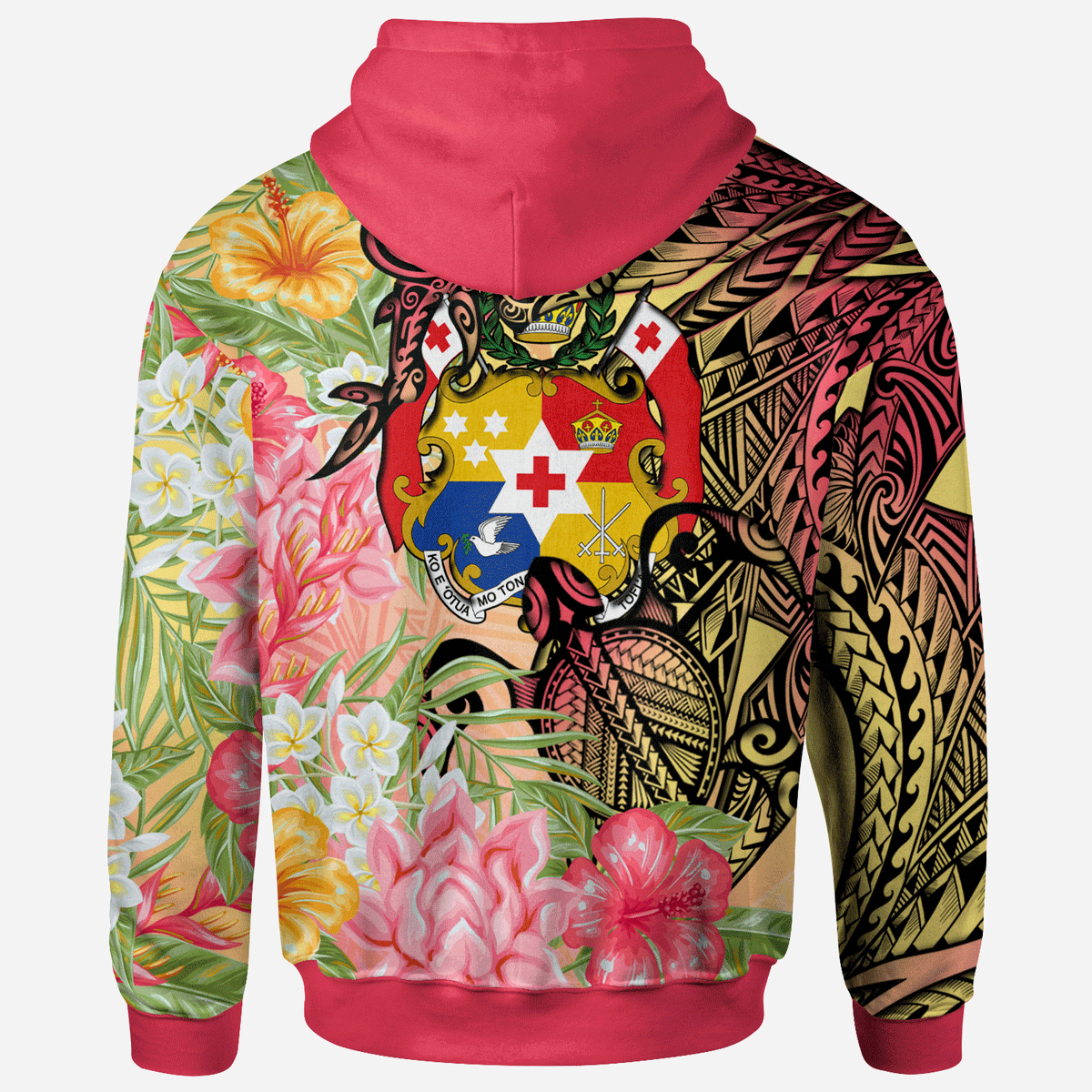Tonga Hoodie Flowers Tropical With Sea Animals - Polynesian Pride
