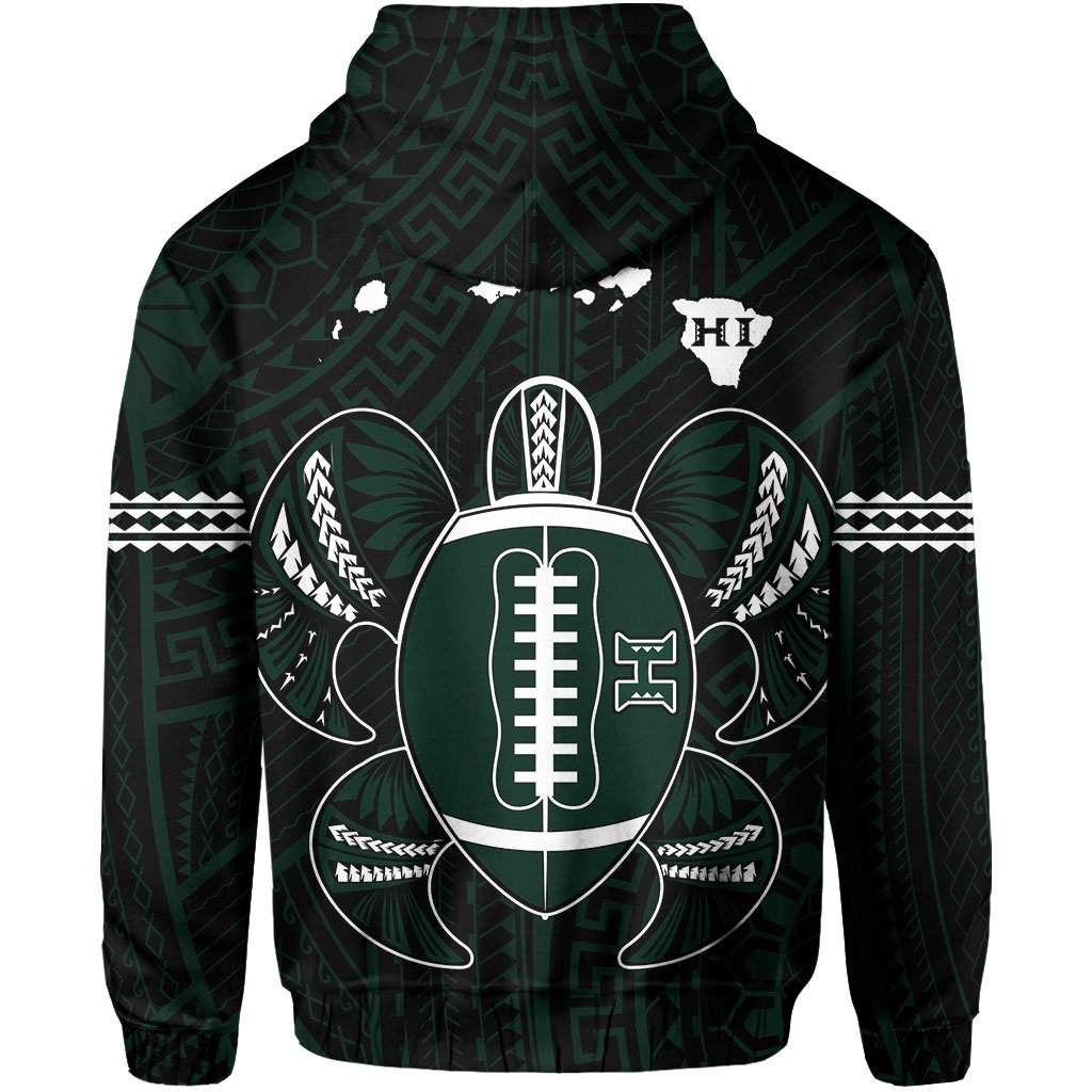 Polynesian Kakau Warrior Turtle American Football Map of Hawaii Custom Zip Hoodie Black - Polynesian Pride