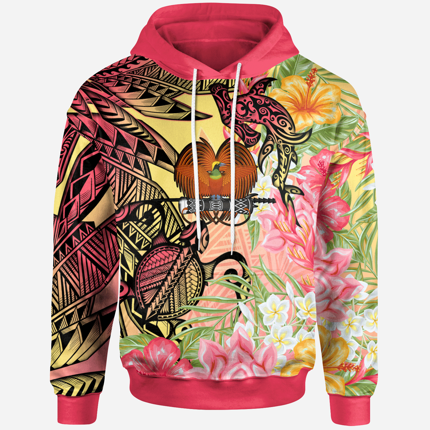 Papua New Guinea Hoodie Flowers Tropical With Sea Animals Unisex Pink - Polynesian Pride