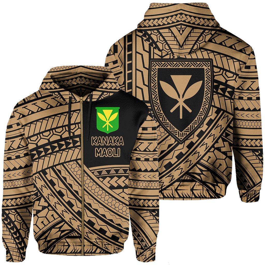 Polynesian Protect Mauna Kea Kanaka Maoli Hawaii Zip Hoodie Gold Quarter Style Unisex Gold - Polynesian Pride