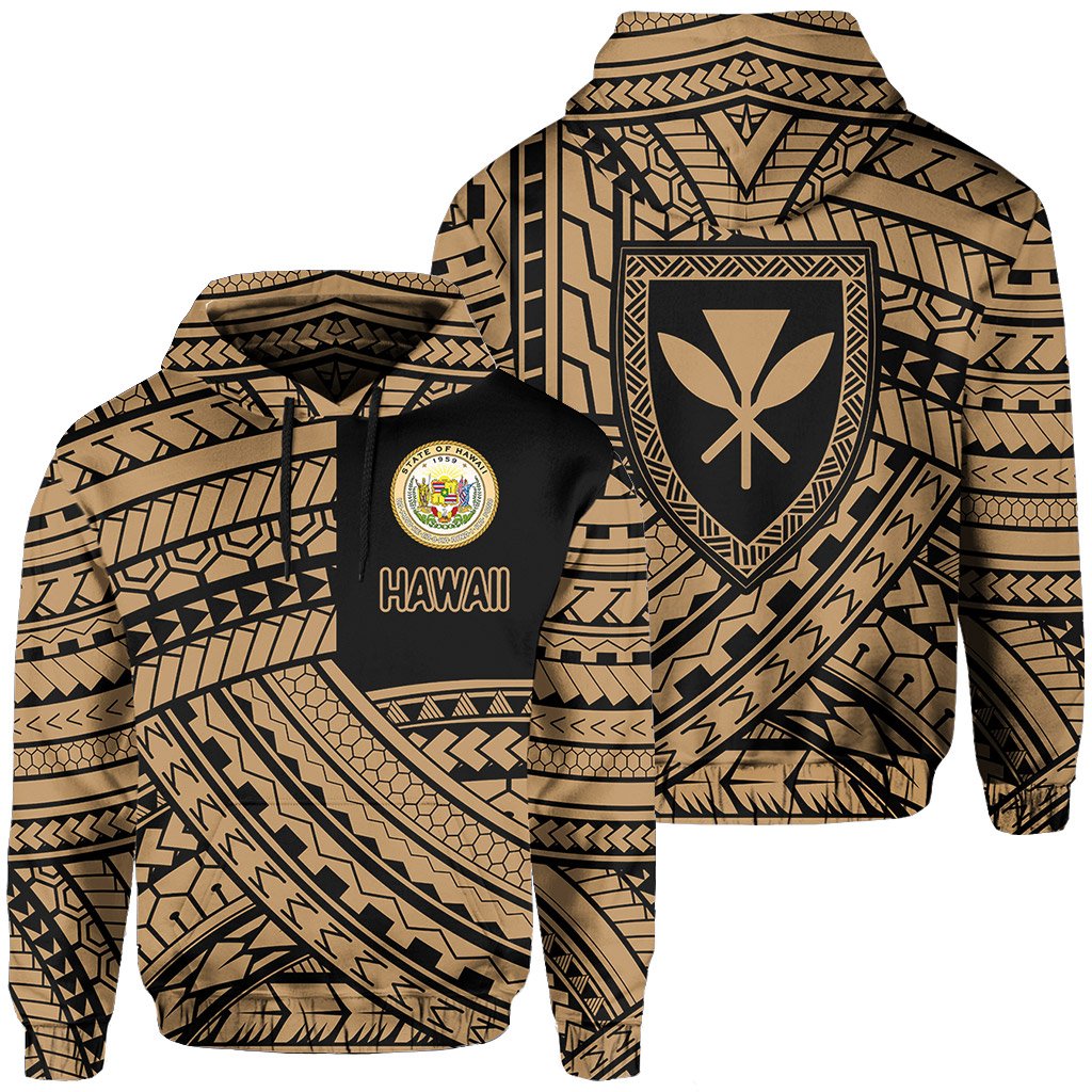 Polynesian Protect Mauna Kea Kanaka Maoli Hawaii Hoodie Gold Quarter Style Unisex Gold - Polynesian Pride