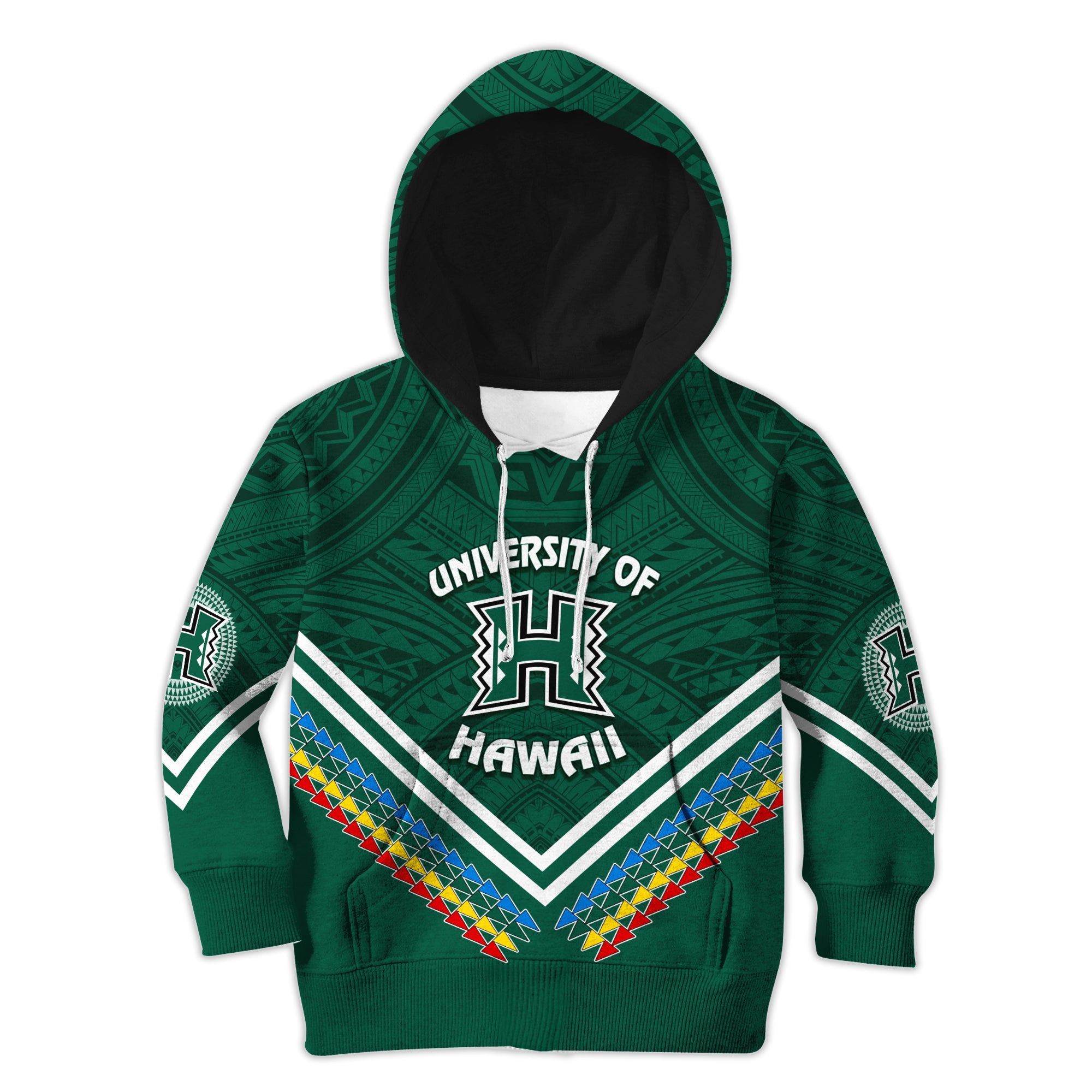 Personalised Hawaii Rainbow Warriors Hoodie KID Simple Style LT7 Deep Green - Polynesian Pride