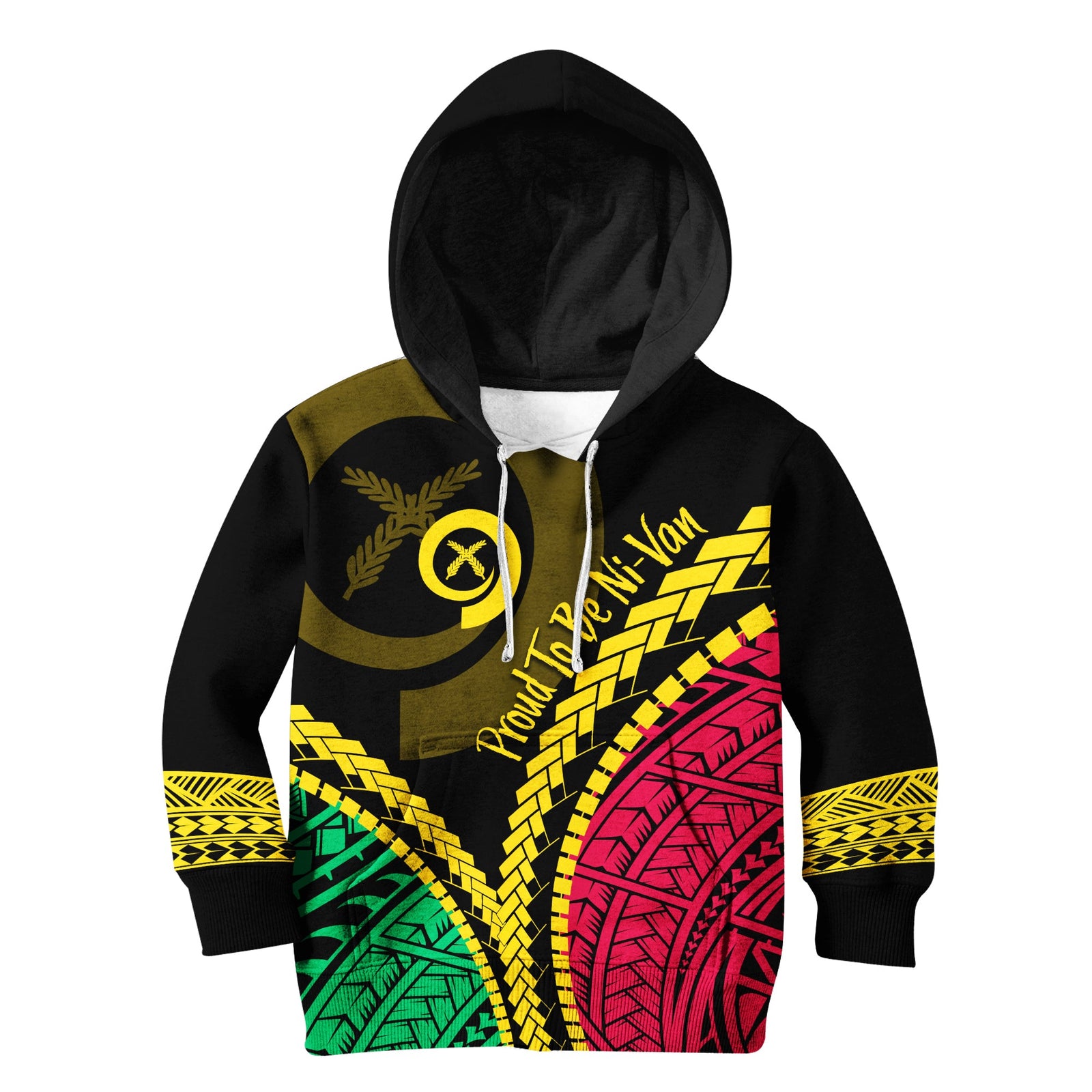 Vanuatu Personalised Hoodie KID Proud Ni - Van Special Version LT7 Hoodie Black - Polynesian Pride