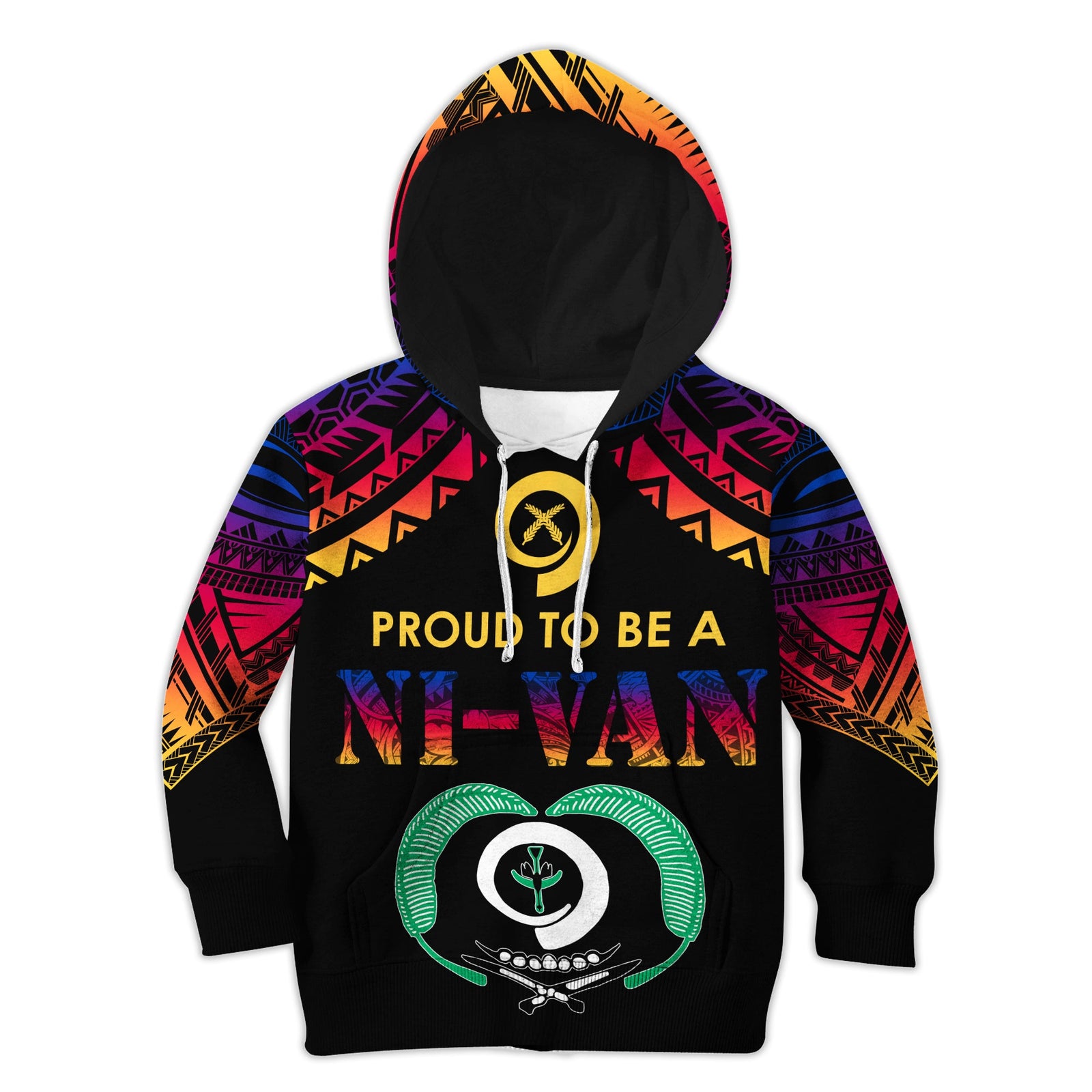 Vanuatu Proud To Be A Ni-Van - Polynesian Pattern KID Hoodie - Torba Province LT7 Hoodie Black - Polynesian Pride