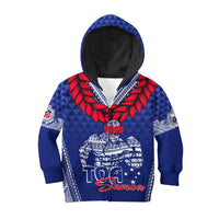 Personalised Toa Samoa Hoodie KID Ulafala Style Samoa Warriors LT7 Zip Hoodie Blue - Polynesian Pride