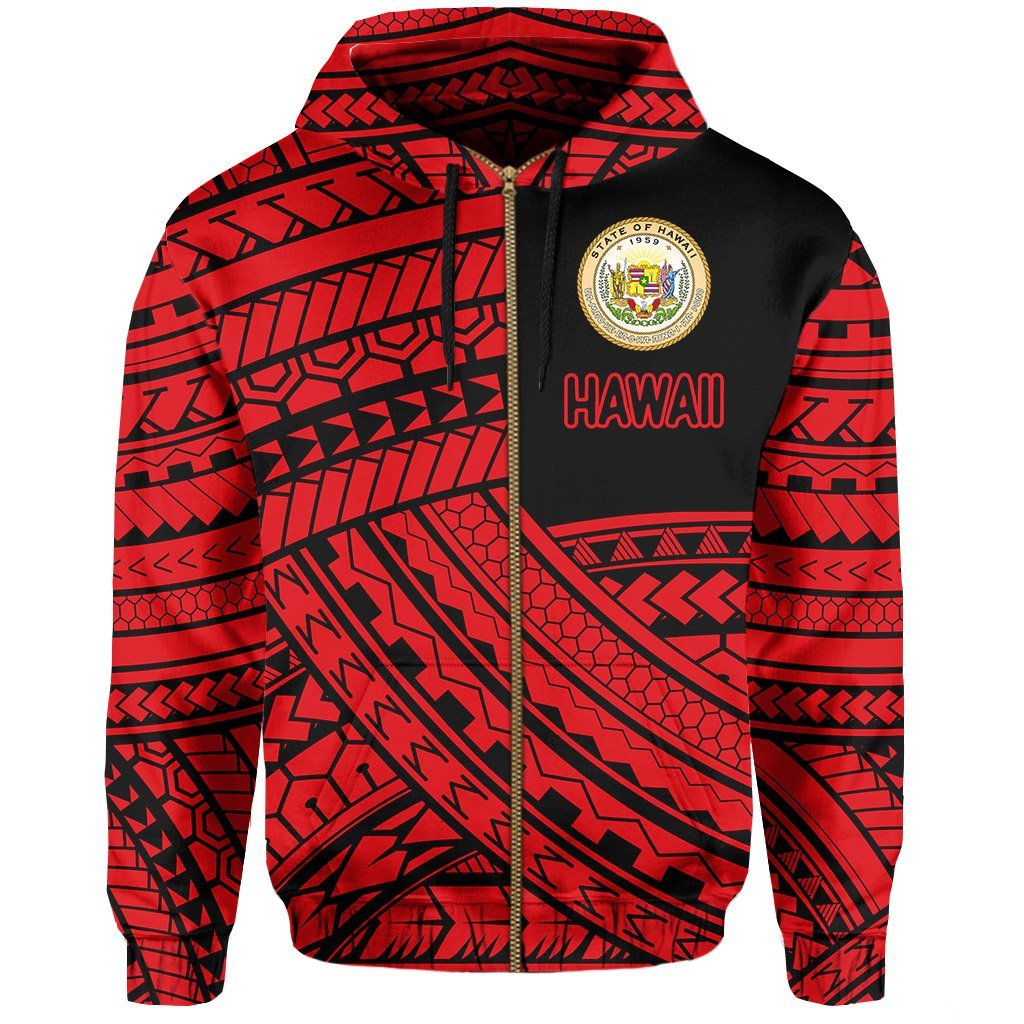Polynesian Protect Mauna Kea Kanaka Maoli Hawaii Zip Hoodie Red Quarter Style - Polynesian Pride