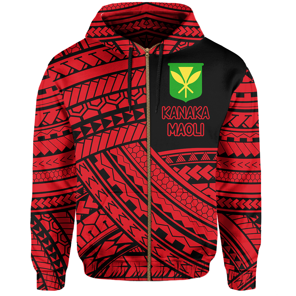 Polynesian Protect Mauna Kea Kanaka Maoli Hawaii Zip Hoodie Red Quarter Style - Polynesian Pride