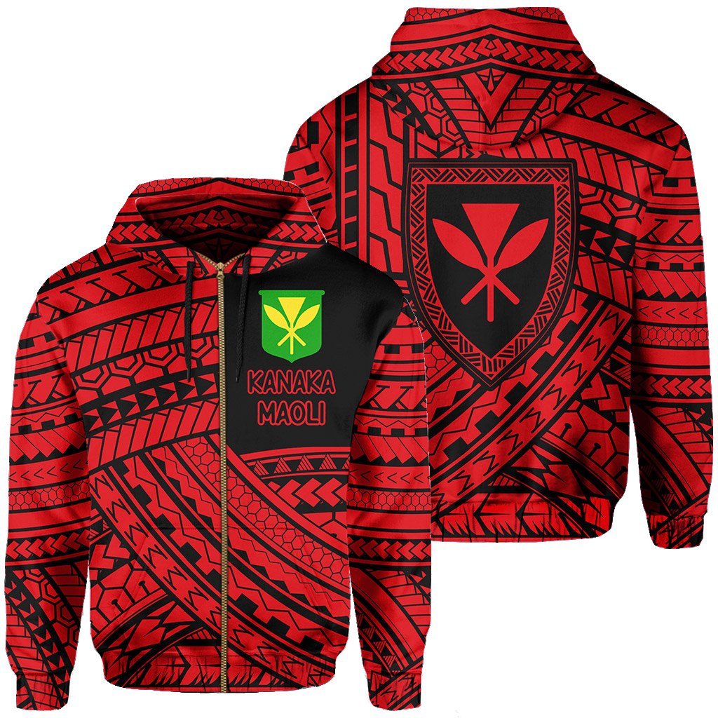 Polynesian Protect Mauna Kea Kanaka Maoli Hawaii Zip Hoodie Red Quarter Style Unisex Red - Polynesian Pride