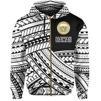 Polynesian Protect Mauna Kea Kanaka Maoli Hawaii Zip Hoodie White Quarter Style - Polynesian Pride