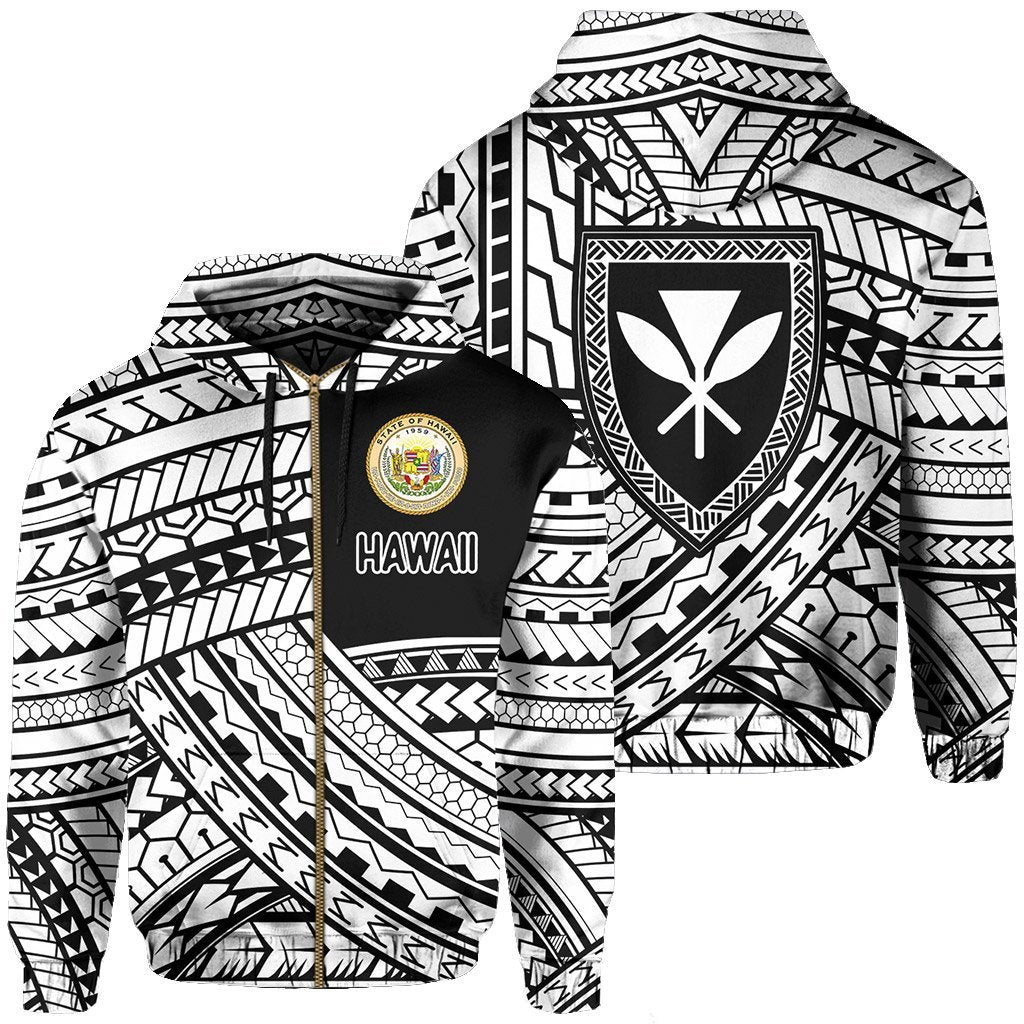 Polynesian Protect Mauna Kea Kanaka Maoli Hawaii Zip Hoodie White Quarter Style Unisex White - Polynesian Pride
