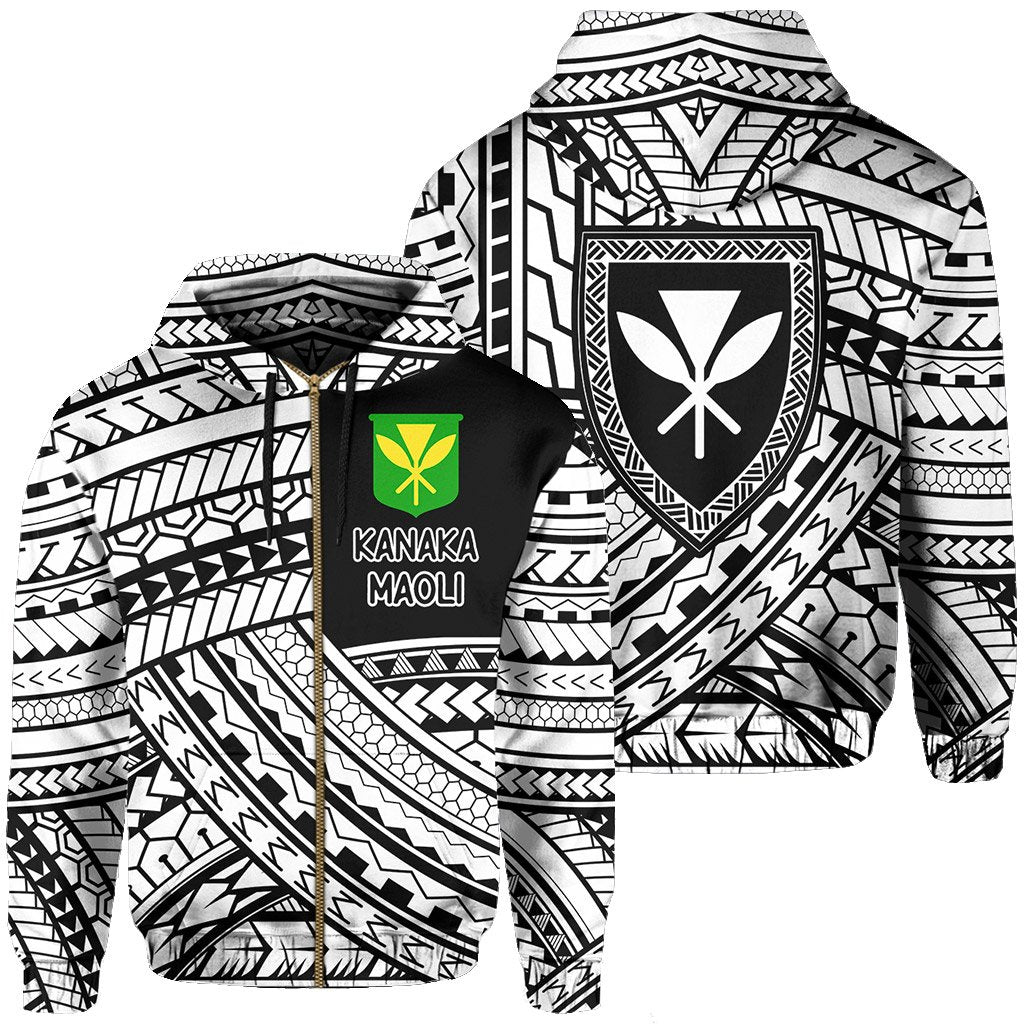 Polynesian Protect Mauna Kea Kanaka Maoli Hawaii Zip Hoodie White Quarter Style Unisex White - Polynesian Pride