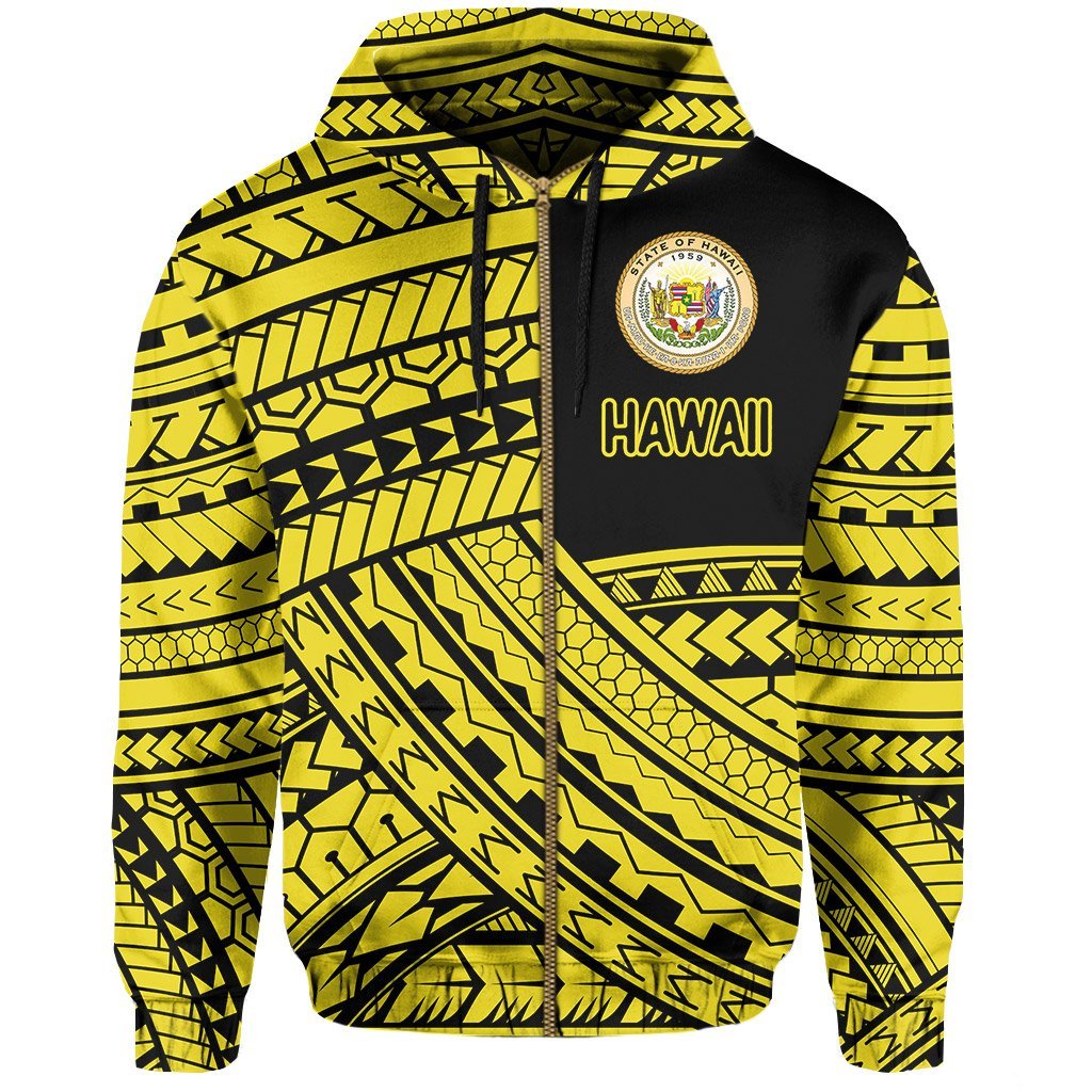 Polynesian Protect Mauna Kea Kanaka Maoli Hawaii Zip Hoodie Yellow Quarter Style - Polynesian Pride