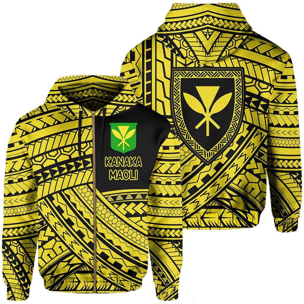 Polynesian Protect Mauna Kea Kanaka Maoli Hawaii Zip Hoodie Yellow Quarter Style Unisex Yellow - Polynesian Pride