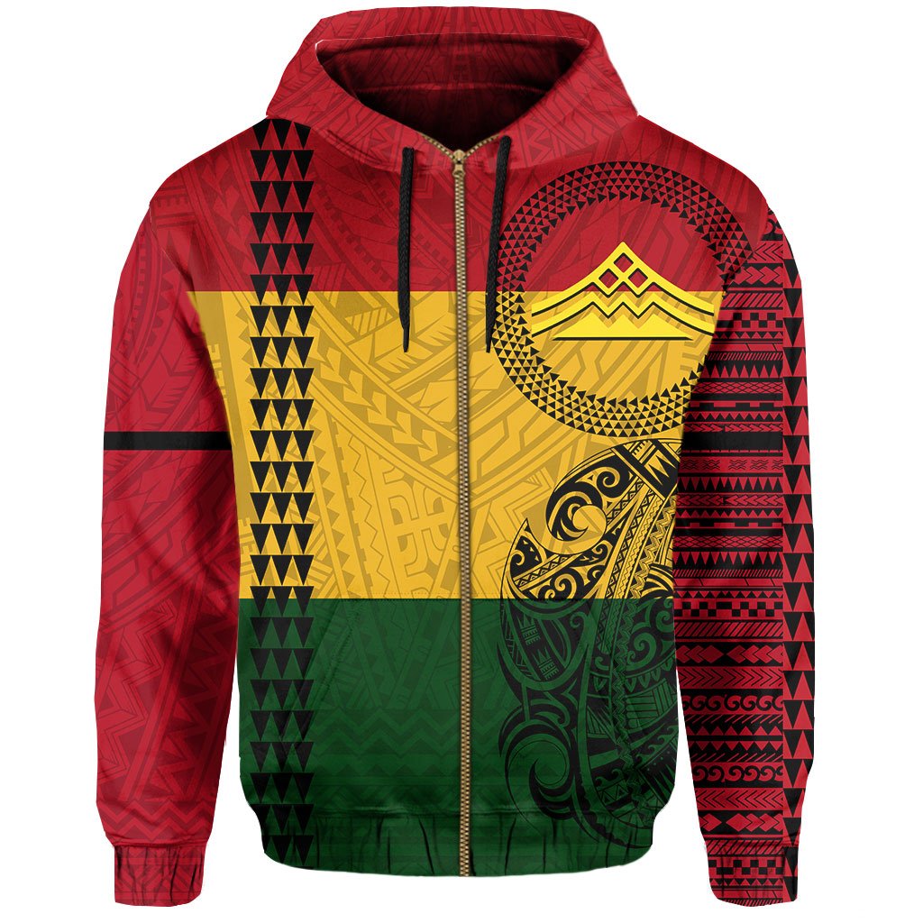 Polynesian Kakau Mauna Kea Protectors Kanaka Flag Hawaii Custom Zip Hoodie - Polynesian Pride