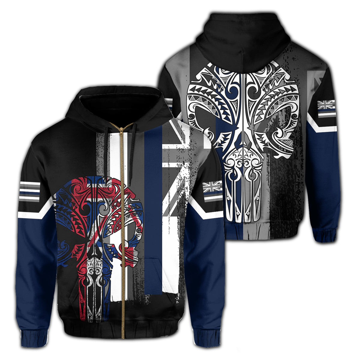 Hawaii Thin Blue Line Hoodie Zip Unisex Black - Polynesian Pride