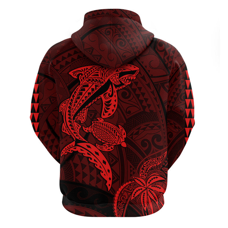 Custom Hawaii Hoodie Shark and Turtle Mix Kakau Red LT9 - Polynesian Pride