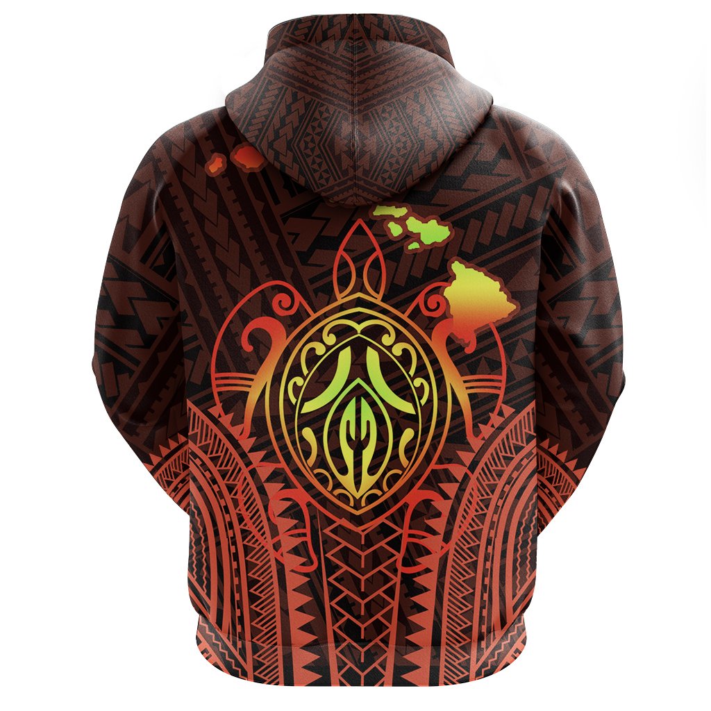Hawaiian Kanaka Turtle Polynesian Hoodie Zip Orange Stronge Style - Polynesian Pride