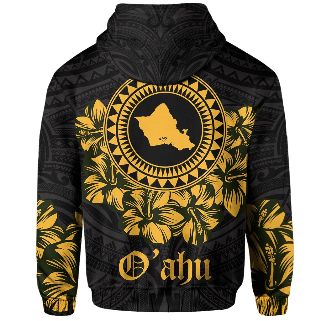 Oahu Map Hibiscus Polynesian Hoodie Lithe Style - Polynesian Pride