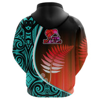 Aotearoa Rugby Black Maori Hoodie Kiwi and Silver Fern New Zealand Blue - Polynesian Pride