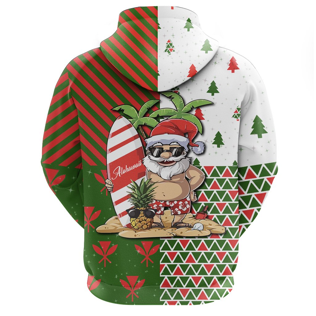 Hawaiian Santa Claus Mele Kalikimaka Kanaka Hoodie Zip Red Angus Style - Polynesian Pride