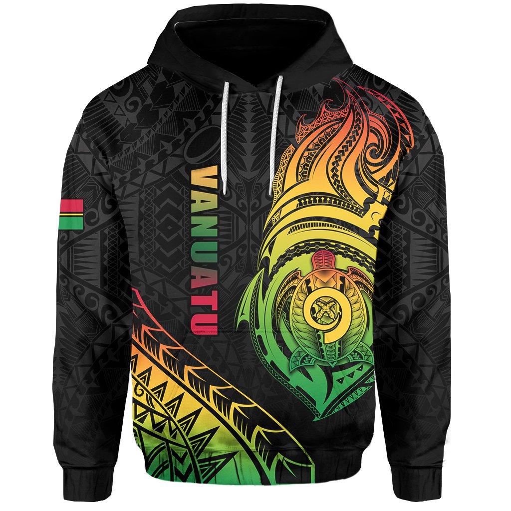 Vanuatu Rugby Hoodie Turtle Color Unisex Black - Polynesian Pride