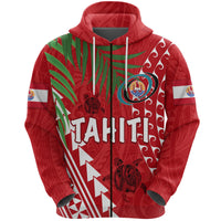 Tahiti Rugby Zip Hoodie Coconut Leaves Unisex Red - Polynesian Pride
