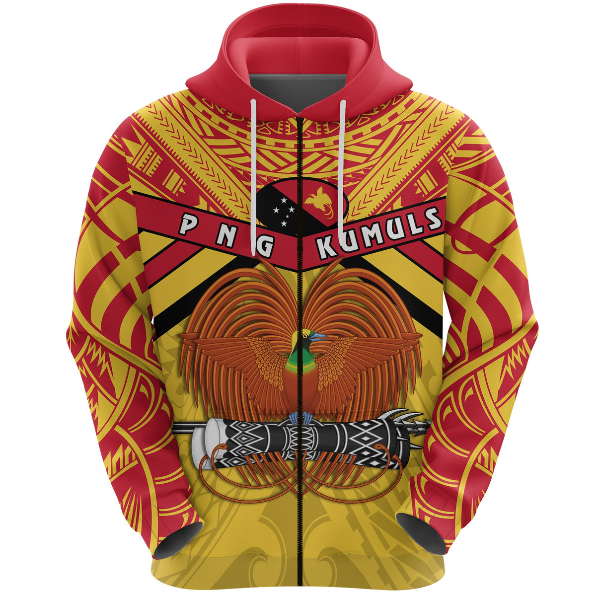 Papua New Guinea Rugby Zip Hoodie PNG The Kumuls Unisex Yellow - Polynesian Pride
