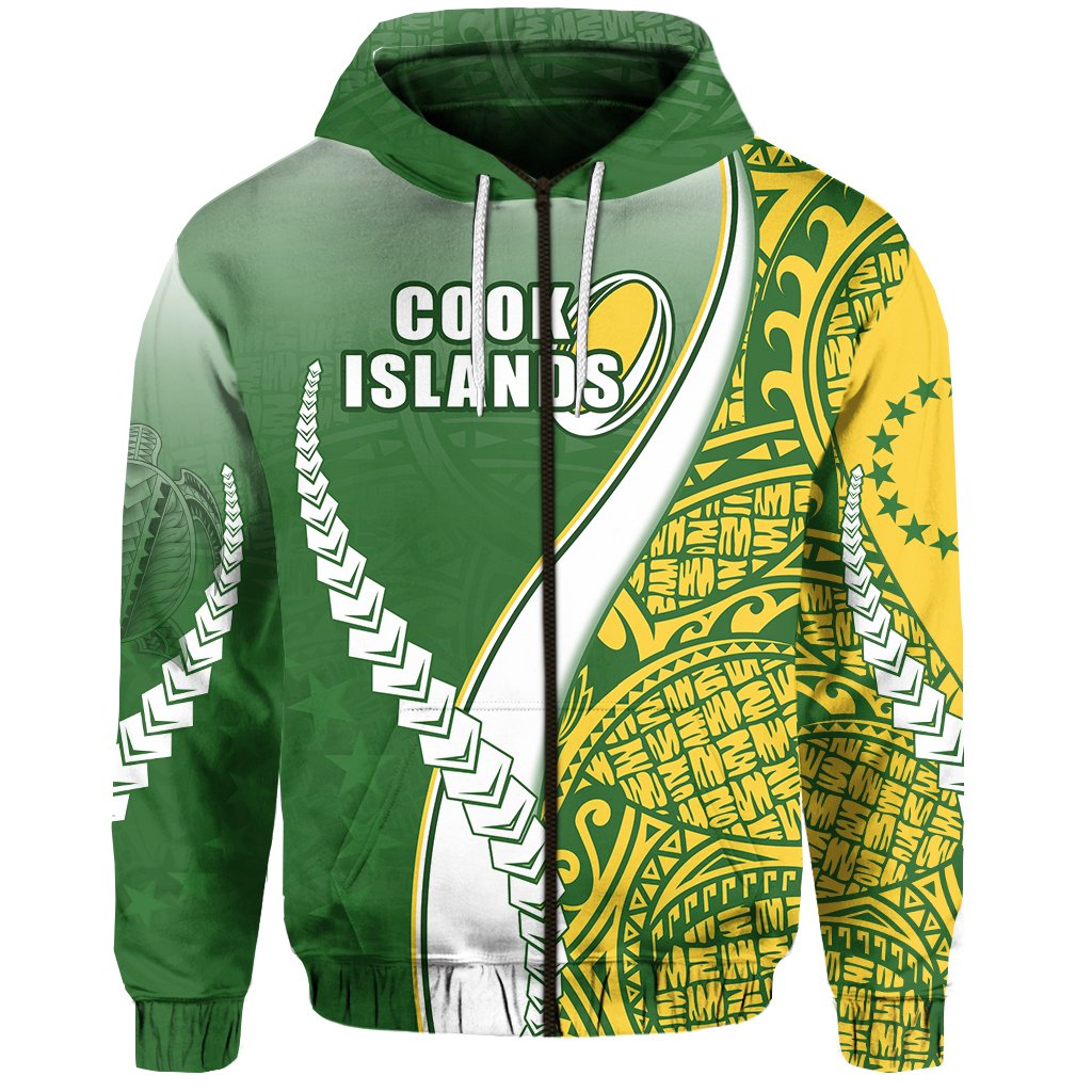 Cook Islands Rugby Zip Hoodie Confident Polynesian Unisex Green - Polynesian Pride