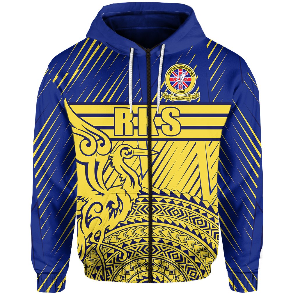 Custom Ratu Kadavulevu Zip Hoodie Golden Heron Fiji School - Polynesian Pride