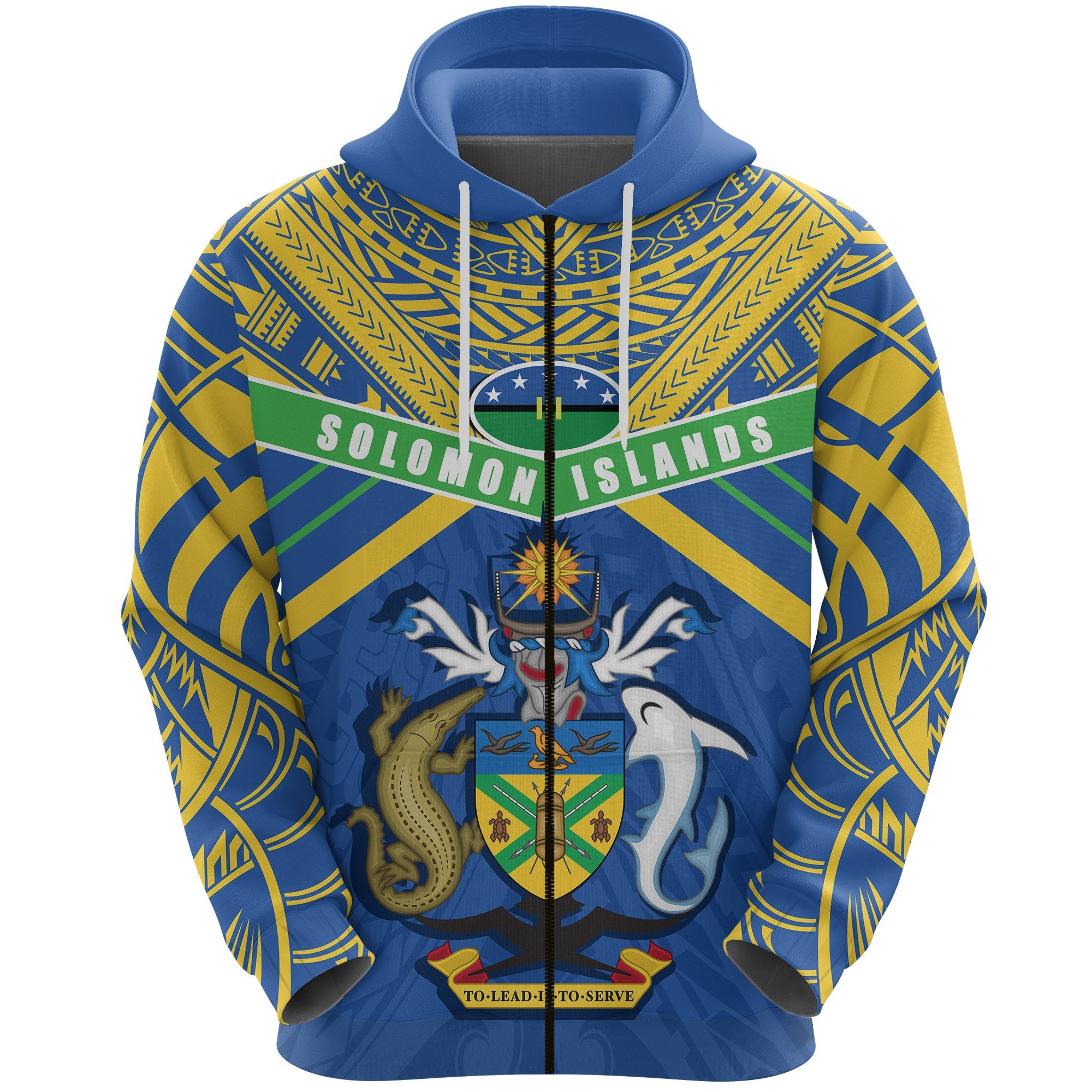 Solomon Islands Zip Hoodie Simple Coat of Arms Rugby Unisex Blue - Polynesian Pride