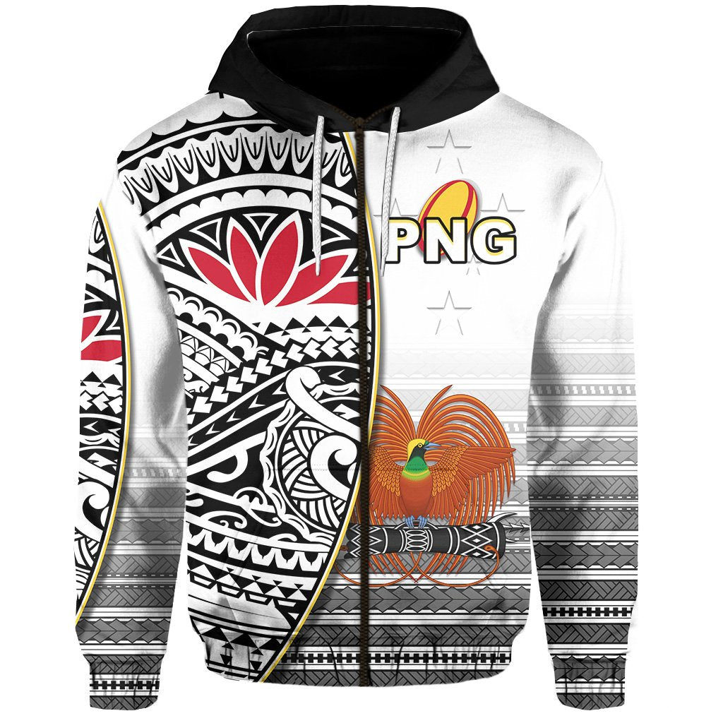 Papua New Guinea Rugby Zip Hoodie PNG Impressive Unisex White - Polynesian Pride