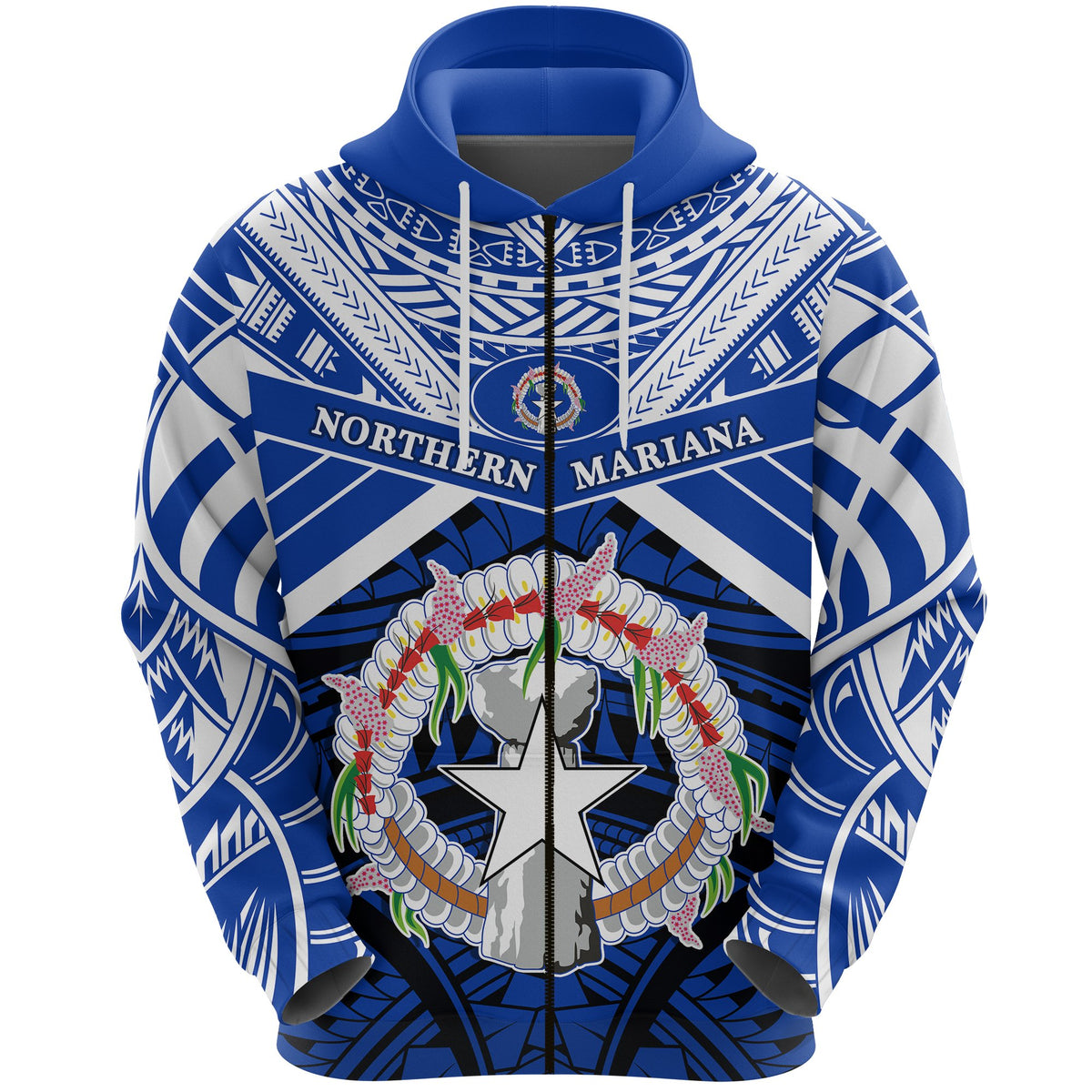 Northern Mariana Islands Rugby Zip Hoodie Spirit CNMI Unisex Blue - Polynesian Pride