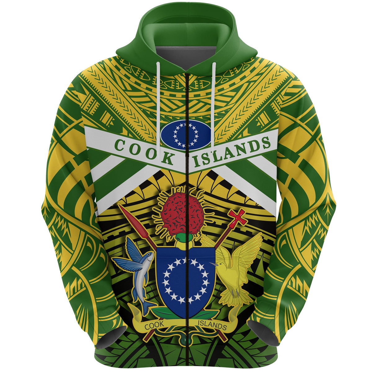 Cook Islands Rugby Zip Hoodie Spirit Unisex Green - Polynesian Pride