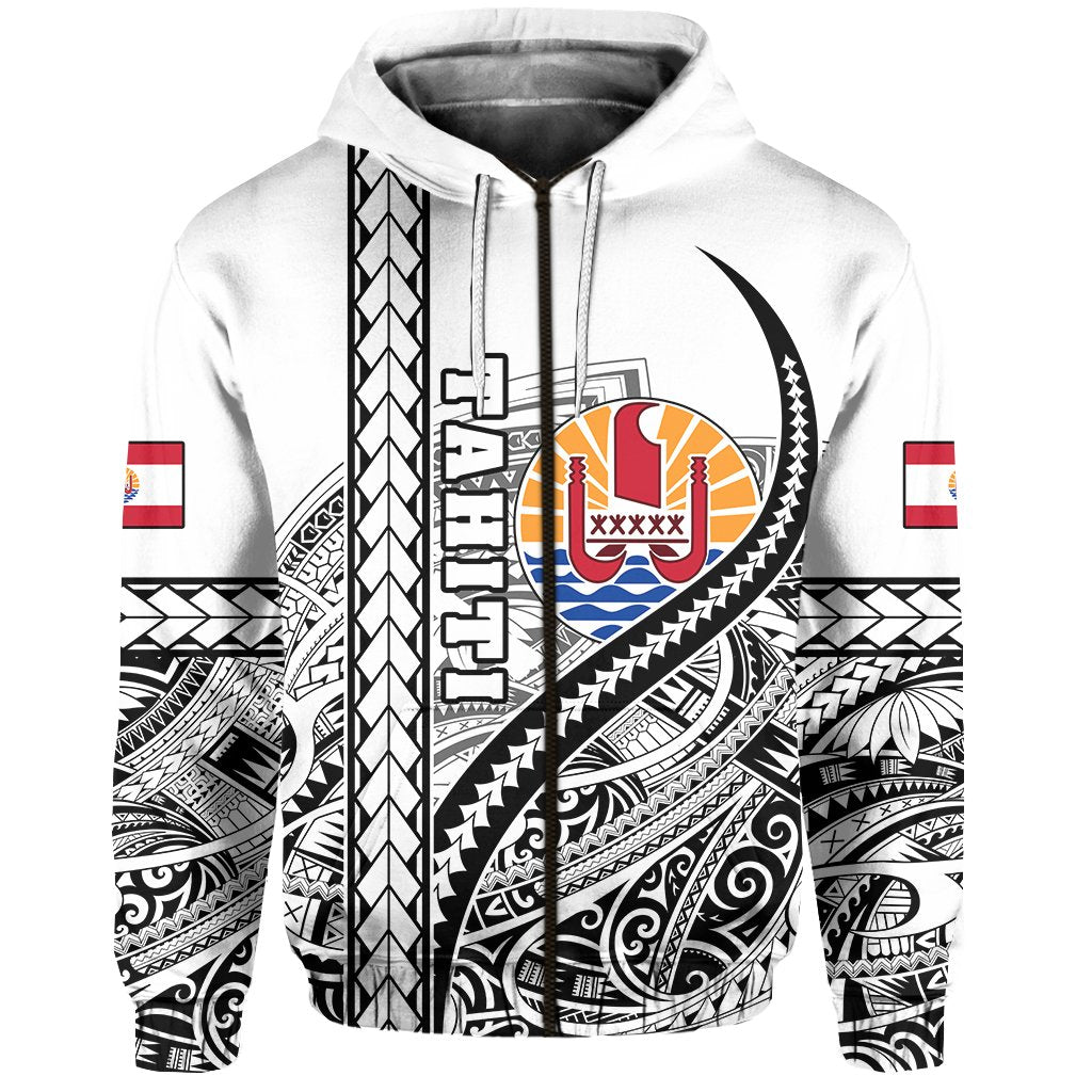 Tahiti Rugby Zip Hoodie Marvelous Version White Unisex White - Polynesian Pride